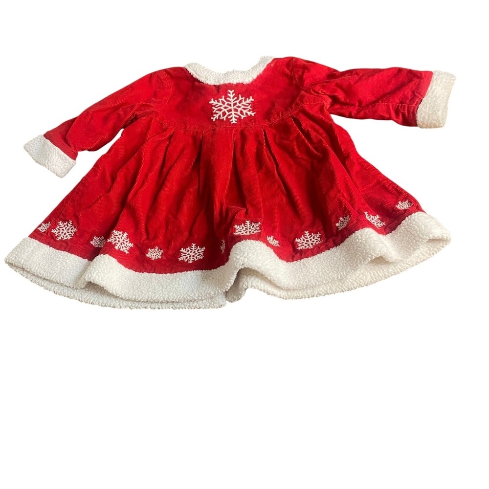 Hanna Andersson corduroy red fleece trim snowflake winter dress SIZE 6-12M